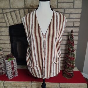 Vintage GAP Knit Vest with Brown and Cream Stripes Large